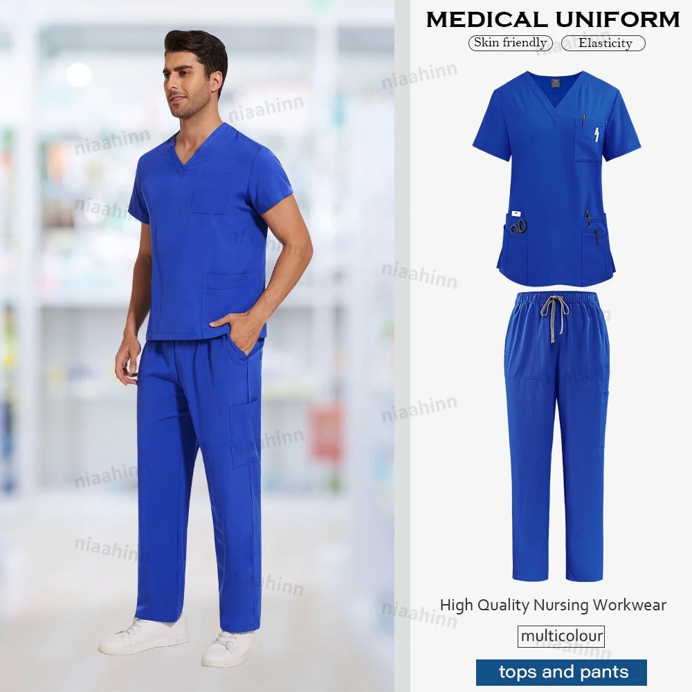 Nursing Scrubs Set  Anti-Wrinkle Medical Surgical Gown Wholesale Hospital Scrub Top Doctor Nurse Special Scrub Uniform Men Women