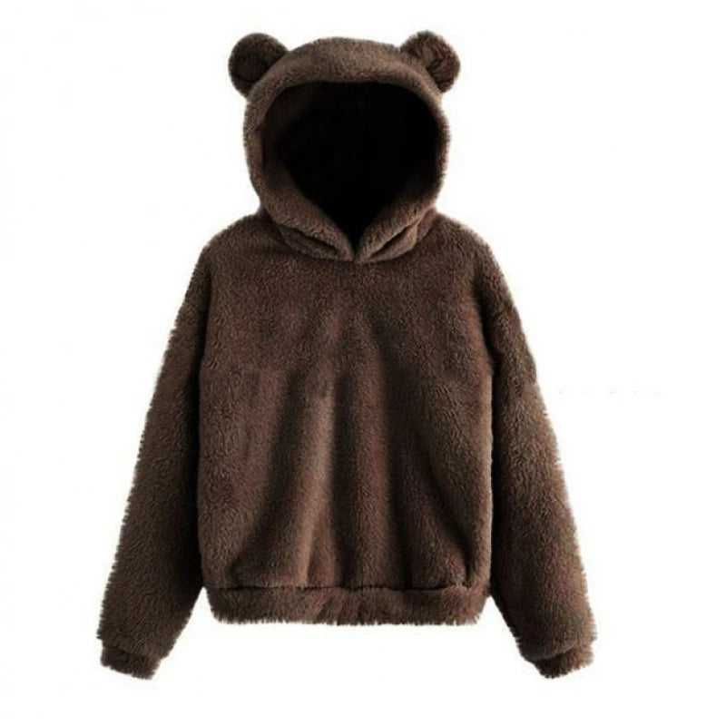 Autumn Winter Women's Hoodies Winter Women Long Sleeve Rabbit Ear Hood Sweatshirt Cute Plush Warm Casual Hoodie Tops