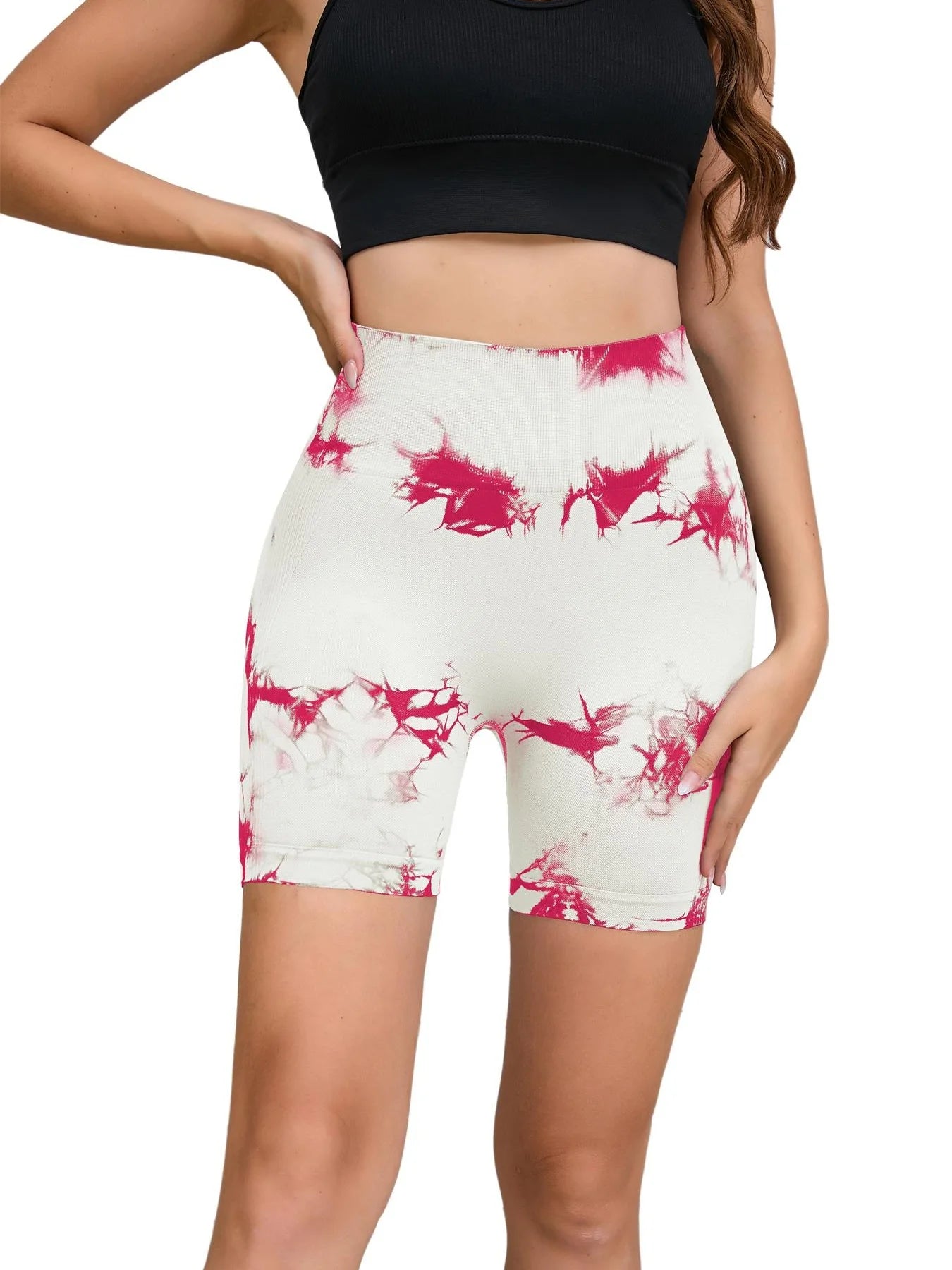 Tie Dyed Seamless Fitness Pants Women's High Waist and Hip Lifting Sports Tight Shorts Running Sexy Peach Fitness Yoga Shorts