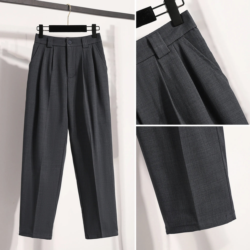 Plus Size Pants For Women Spring Summer 2025 New Korean Fashion High Waist Suit Pants Women Gray Or Black Casual Trousers Female