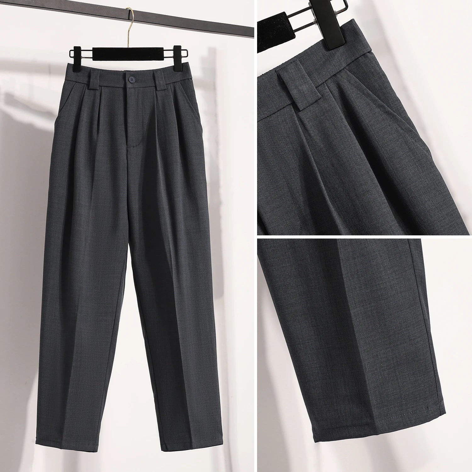 Plus Size Pants For Women Spring Summer 2025 New Korean Fashion High Waist Suit Pants Women Gray Or Black Casual Trousers Female