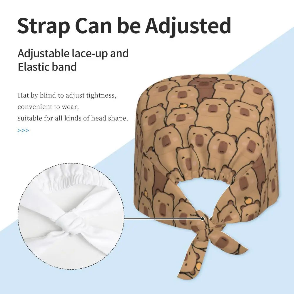 Custom Cartoon Capybara Medical Staff Scrubs Hat Women Men Comic Doctor Nursing Surgical Cap Scrub Caps