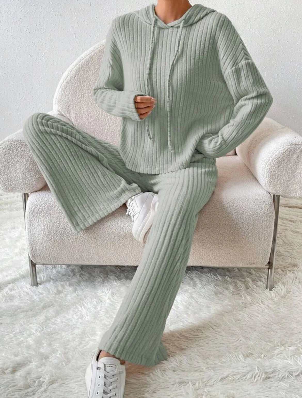 Fashion Long Sleeve Knitted Pant Sets Women Autumn Winter Home Casual Comfortable 2 Piece Sets Women Outfit  Two Piece Set
