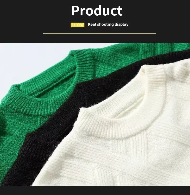 Autumn Winter Men's Sweater Casual Loose-fit Red Knitted Pullover Round Neck Base Layer Thickened Trendy Top For Men