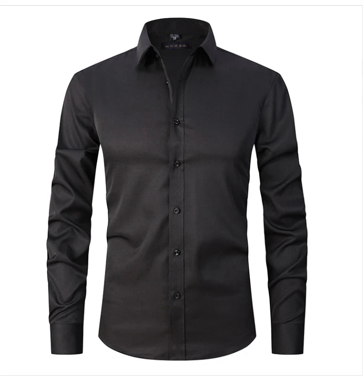 6XL 7XL 8XL Spring and Autumn Shirt Men's Long Sleeve Large Luxury Business Casual Slim Solid Color Wrinkle Free Press