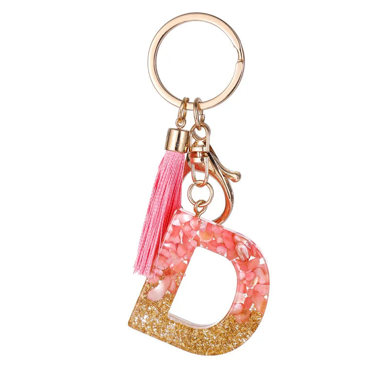 Pink Gold Color Initial Letter A-Z Resin Key Ring Cup Key Chains DIY Jewelry Gifts
