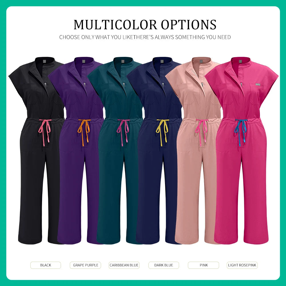 Slim Fitting Elasticity Scrubs Workwear Operating Room Medical Uniforms Nurse Scrubs Jumpsuit Women Solid Color Surgery Clothing