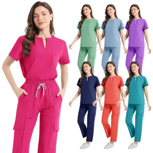 2 Pcs Medical Scrubs Uniform for Women Nurse Scrub Set with Pocket Nursing Operating Room Clothes