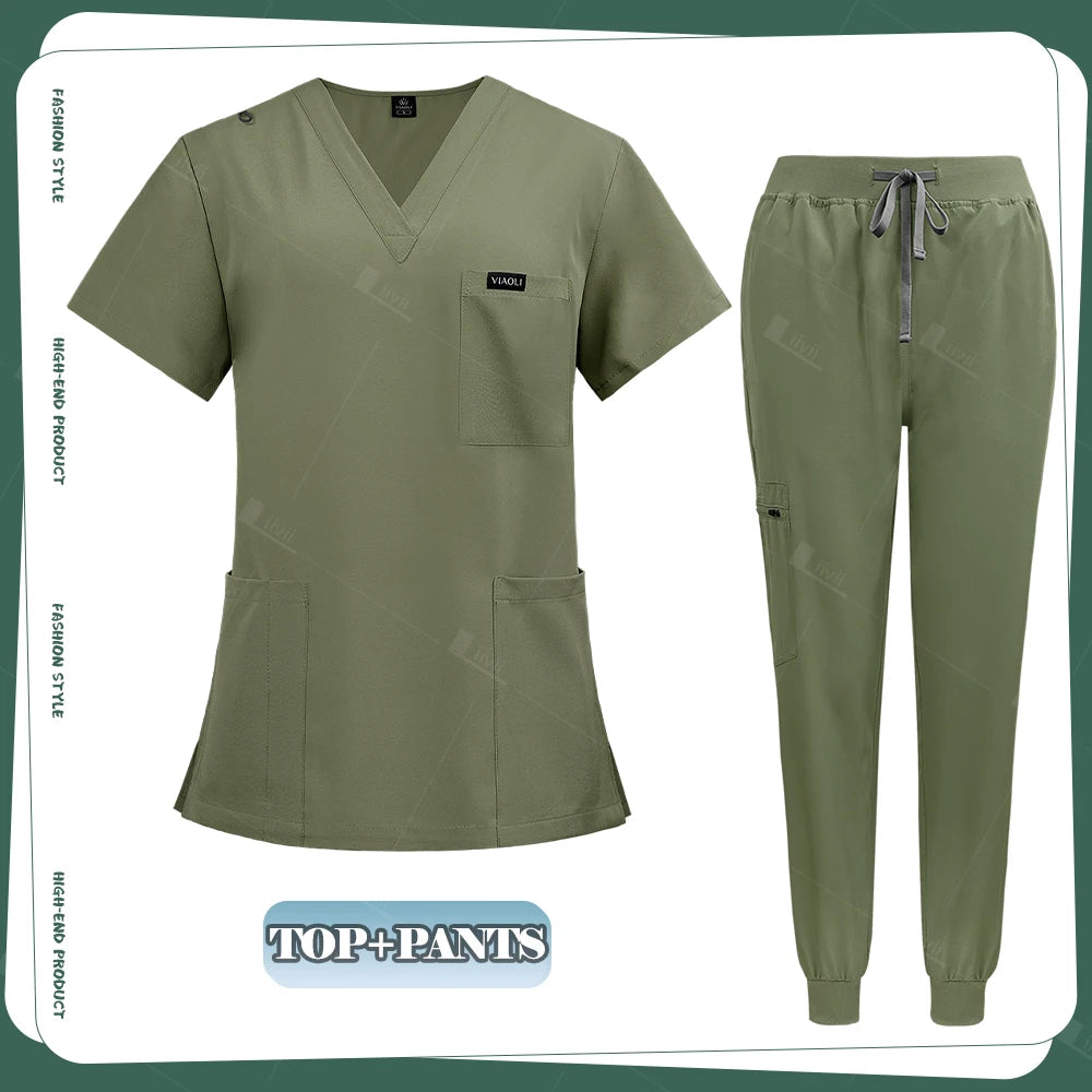 S-XXL Unisex Medical Uniforms Scrub Women Men Clinical Nursing Uniform Doctor Nurse Scrub Set Dentist Workwear Surgery Top Pants
