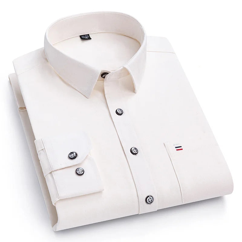 S-7XL New 100% Pure Cotton Men's Shirts Long Sleeves Solid Color Soft Regular Fit Casual Shirt Pocket Social Blouse Male Clothes