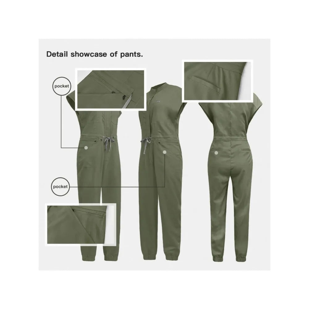 Comprehensive Training Outfit Scrubs Set Uniform Jogger Suit Stretch with Multi Pocket for Esthetician Workwear Jumpsuit