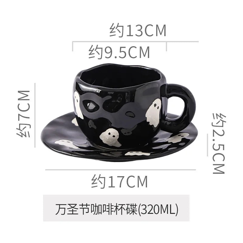 Creative Halloween-themed ceramic cups and saucers Irregular personalized coffee cups Coffee saucers Pumpkin bat pattern cups