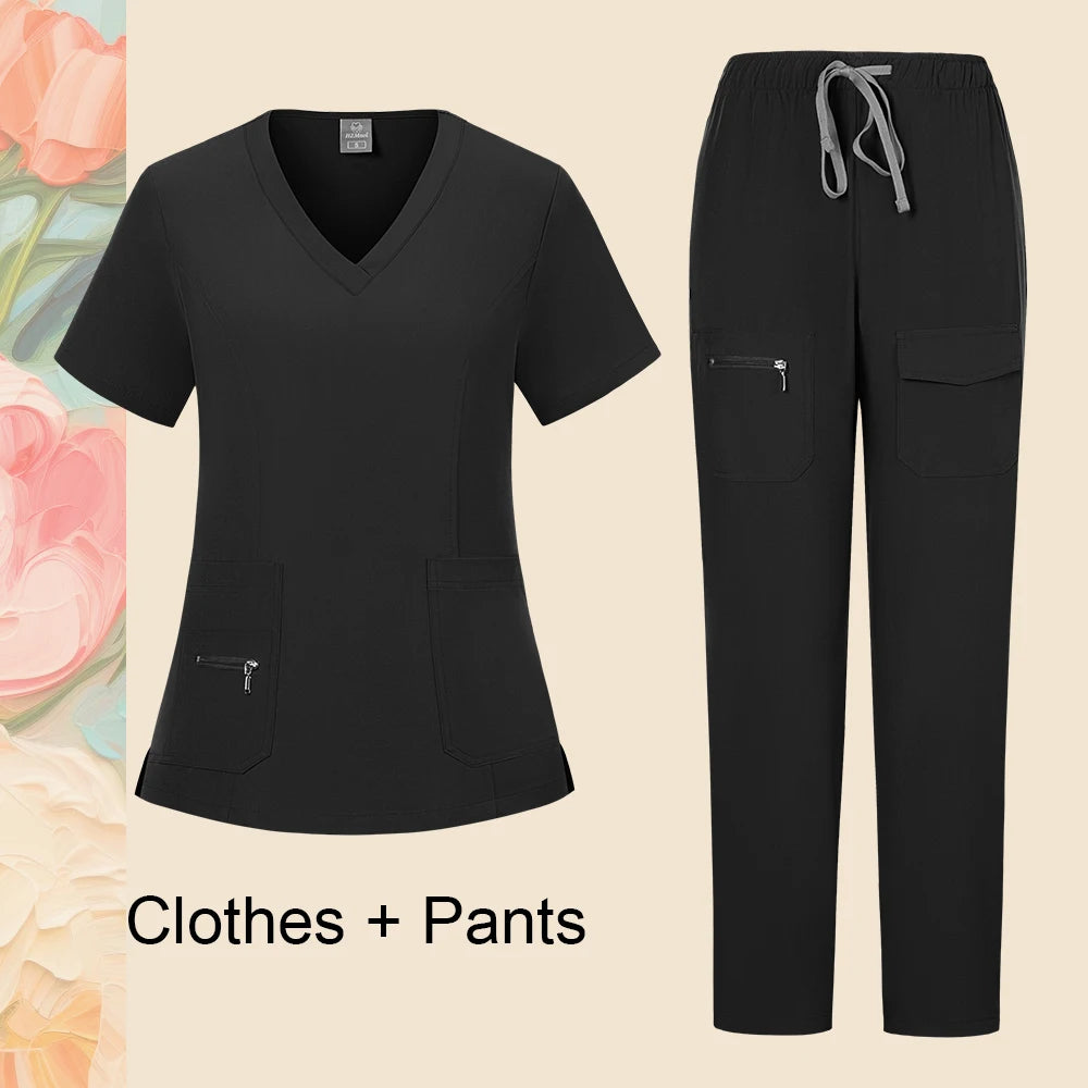 Pants Sets Short Sleeved Top Scrub Solid Color Surgical Gowns Medical Accessories Manicurist Beautician Nursing Scrub Sets Women