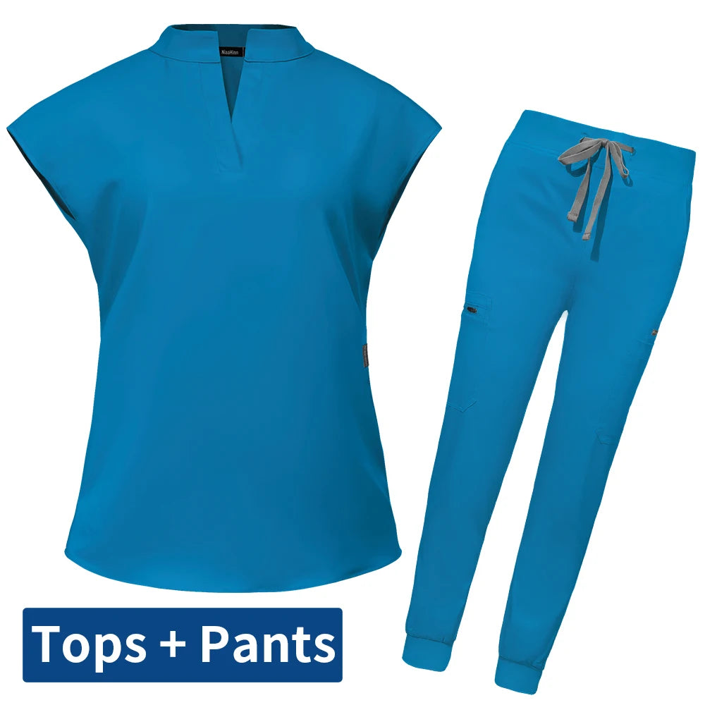 Slim Fit Scrubs Medical Uniforms Women Scrubs Tops Pant Hospital Nurses Accessories Dental Clinic Beauty Salon Spa Lab Workwear
