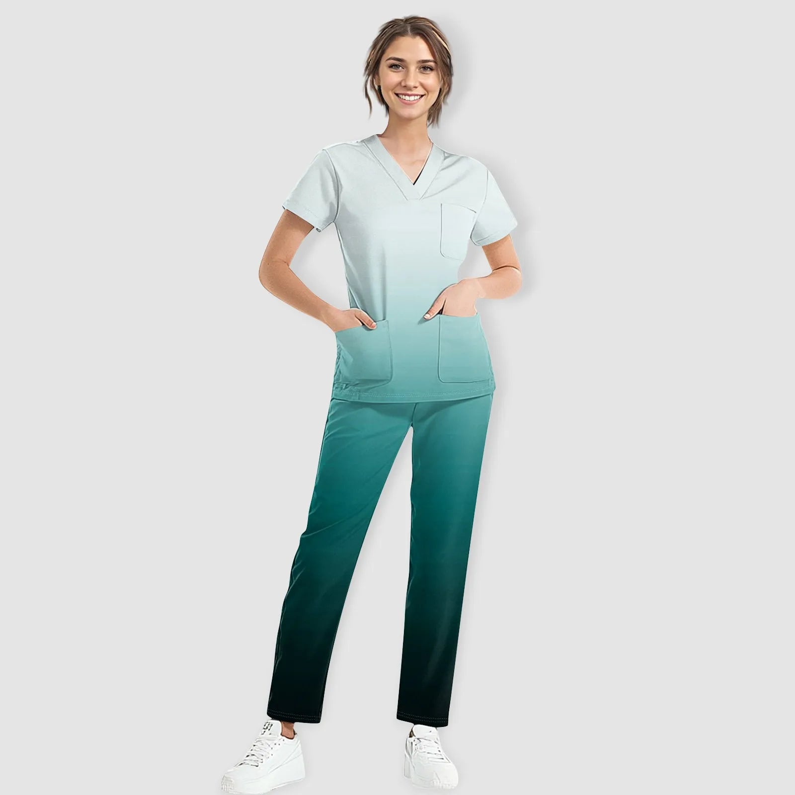 Women Medical Uniforms Slim Fit Scrubs Sets Tops Straight Pant Nurses Accessories Dental Clinic Beauty Salon Workwear Clothes