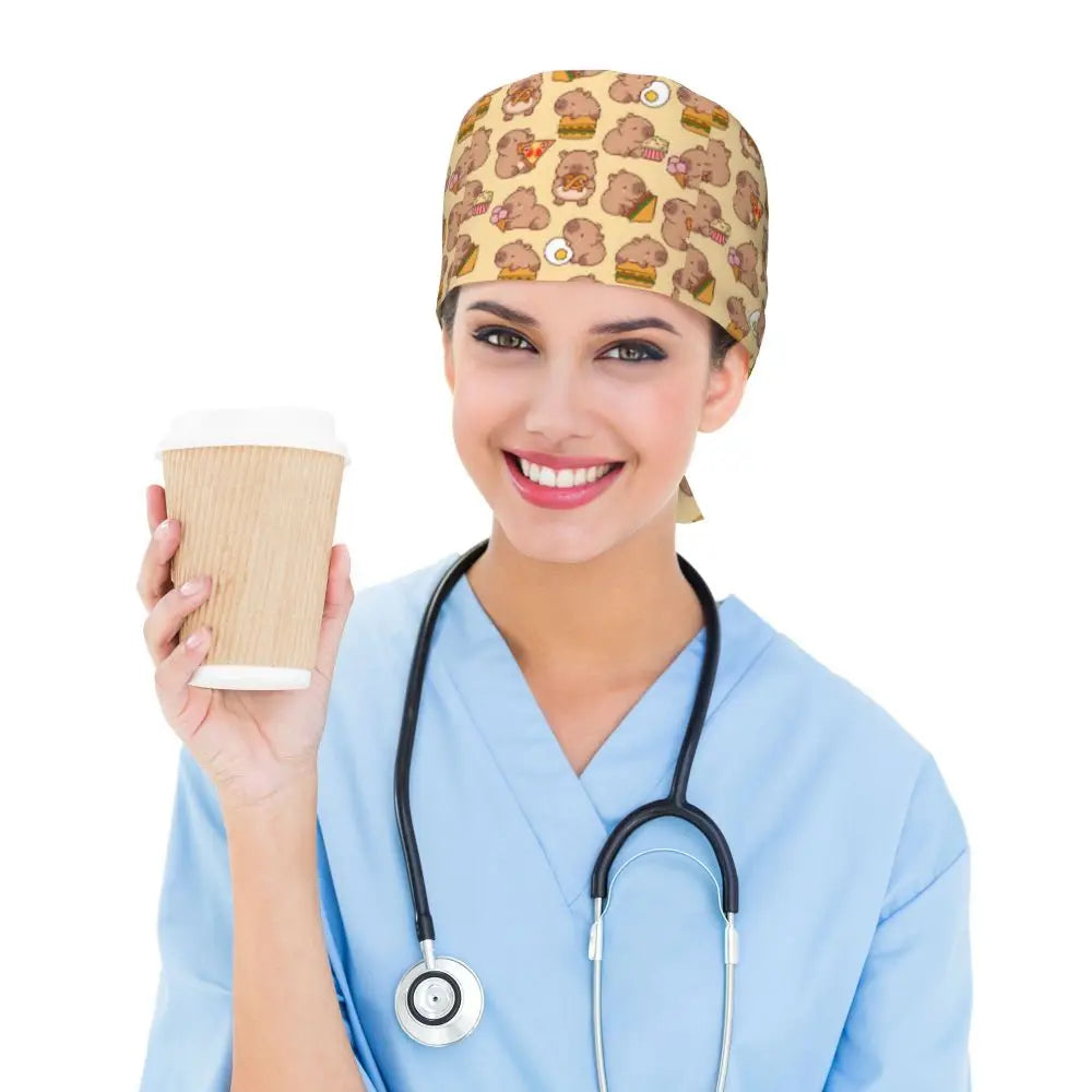 Custom Cartoon Capybara Medical Staff Scrubs Hat Women Men Comic Doctor Nursing Surgical Cap Scrub Caps