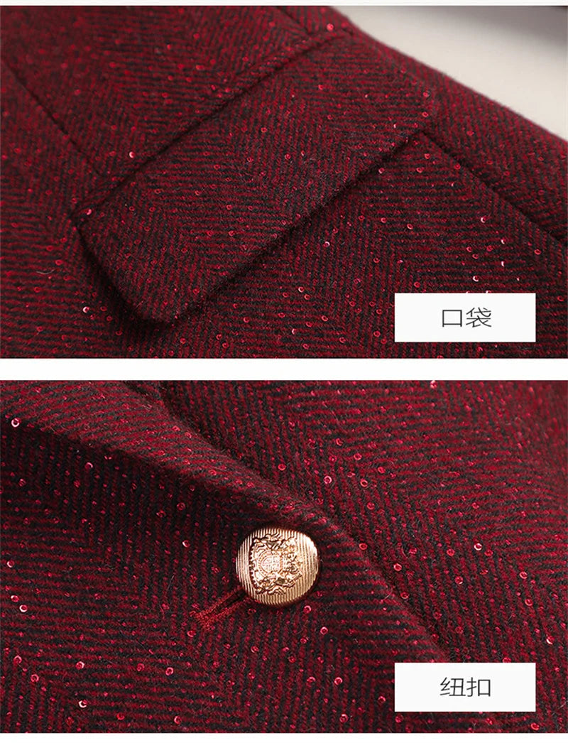 Autumn Winter Women Blazer Long Sleeve Single Button Formal Jacket Business Coat Ladies Office Woolen Suit Coat Female Outerwear