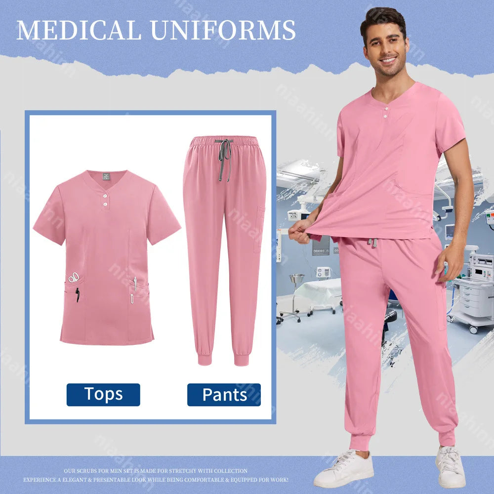 Scrubs Tops Jogger Pants Set Men Nurse Uniform Wholesale Lab Dustproog Workwear Doctor Uniform Suit for Men Medical Clothing Set