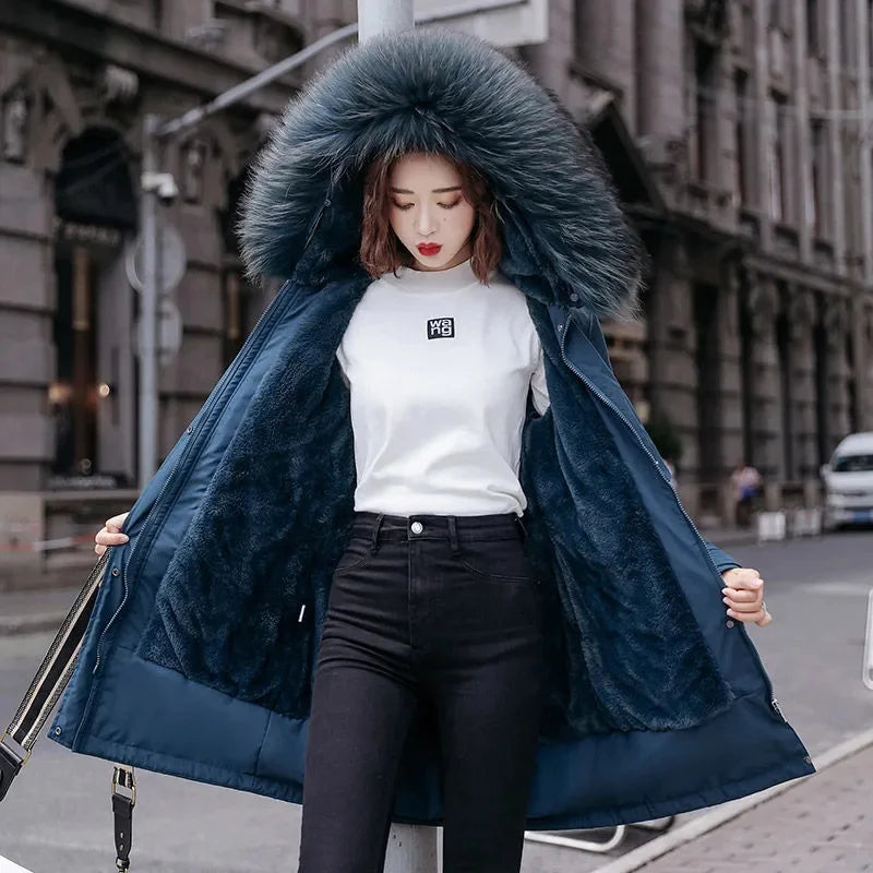 Winter Jacket New Women Parka Clothes Long Coat Wool Liner Hooded Jacket Fur Collar Thick Warm Snow Wear Padded Parka