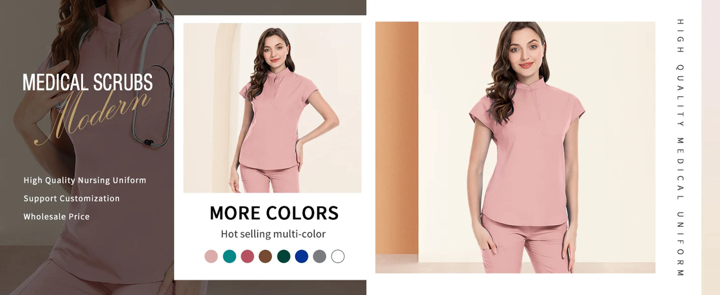 niaahinn Scrubs Set for Women Nurse Uniform Jogger Suit Stretch Top & Pants with Multi Pocket for Nurse Esthetician Workwear