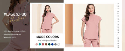 niaahinn Scrubs Set for Women Nurse Uniform Jogger Suit Stretch Top & Pants with Multi Pocket for Nurse Esthetician Workwear