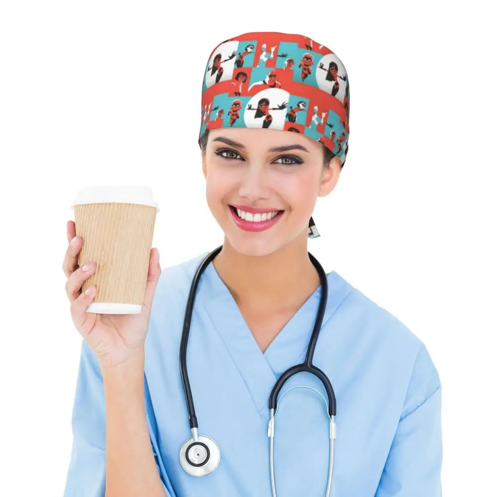 Custom The Incredibles Medical Staff Scrubs Hat Men Women Superhero Anime Doctor Nursing Surgical Cap Scrub Caps