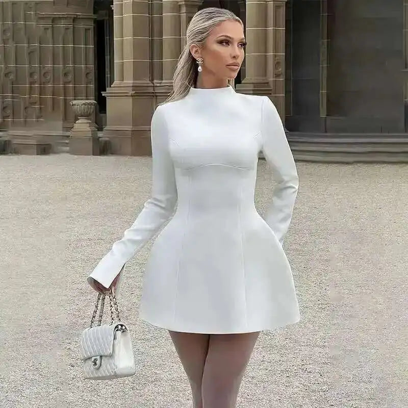 Townlike Lace Patchwork Waist Wrap A-line Dress Women Mini 2024 Autumn Winter Dress Backless Nightclub Sexy Party Dresses