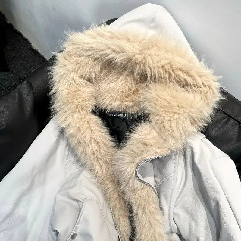 Winter Warm Jacket New High Street Fur Collar Hooded Women's American High-end Sense Versatile Korean Version Coat Trend