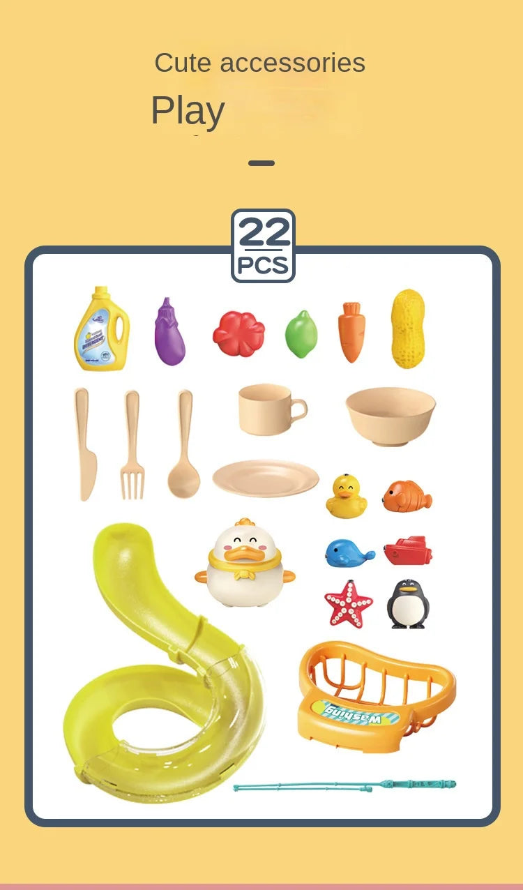 Children's Fishing Toys Electric Pretend Play Toys Dishwashing Basin Toys Gift Kitchen Interactive Toys 2-in-1 Slide Fishing Toy