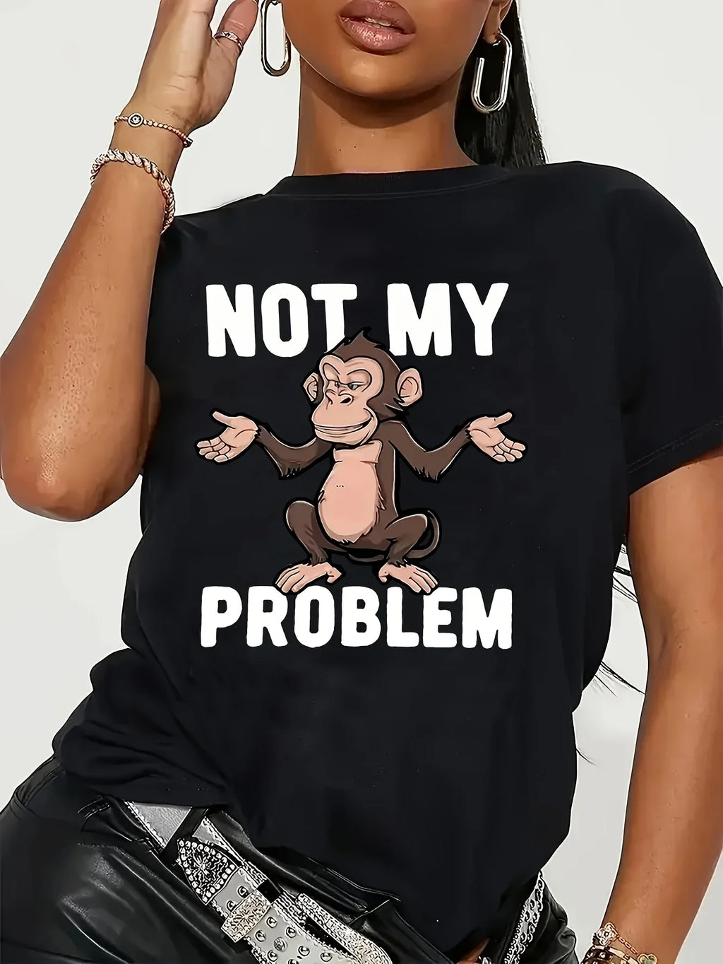 Plus Size Not My Problem T - Shirt for Women | Casual Crew Neck Medium Stretch