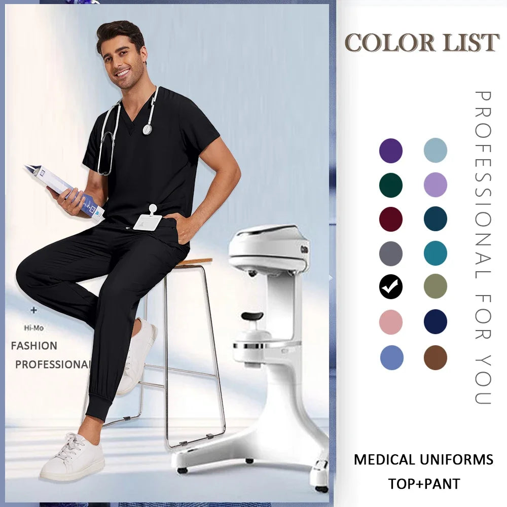 S-2XL Nursing Top+Jogging Pants Beauty Salon Work Suit Soft Feeling Medical Surgical Scrub Set Women Men Working Uniform Lab Set