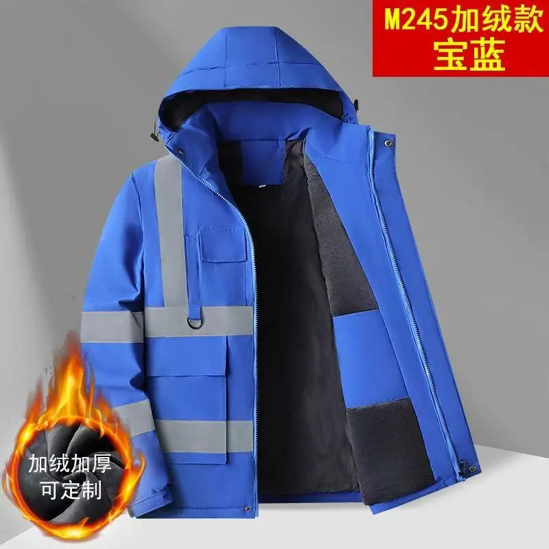 Winter Work Jacket Men, Waterproof Windproof Reflective Thermal Coat, Fleece Lined Abrasion Resistant Parka