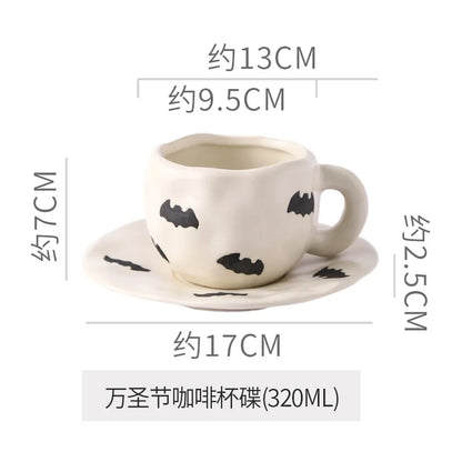 Creative Halloween-themed ceramic cups and saucers Irregular personalized coffee cups Coffee saucers Pumpkin bat pattern cups