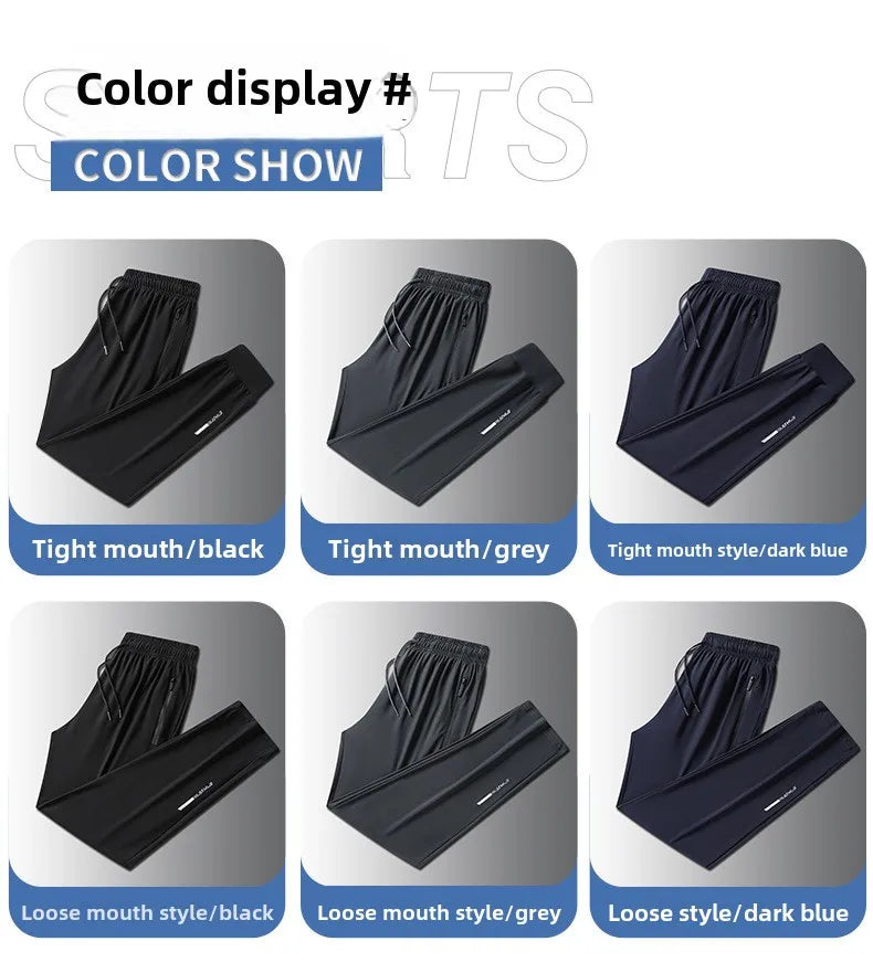 Plus Size 8xl Men Sports Pants Quick-Drying Men'S Trousers Joggers Sportswear Solid Ice Silk Sweatpants Male Elastic