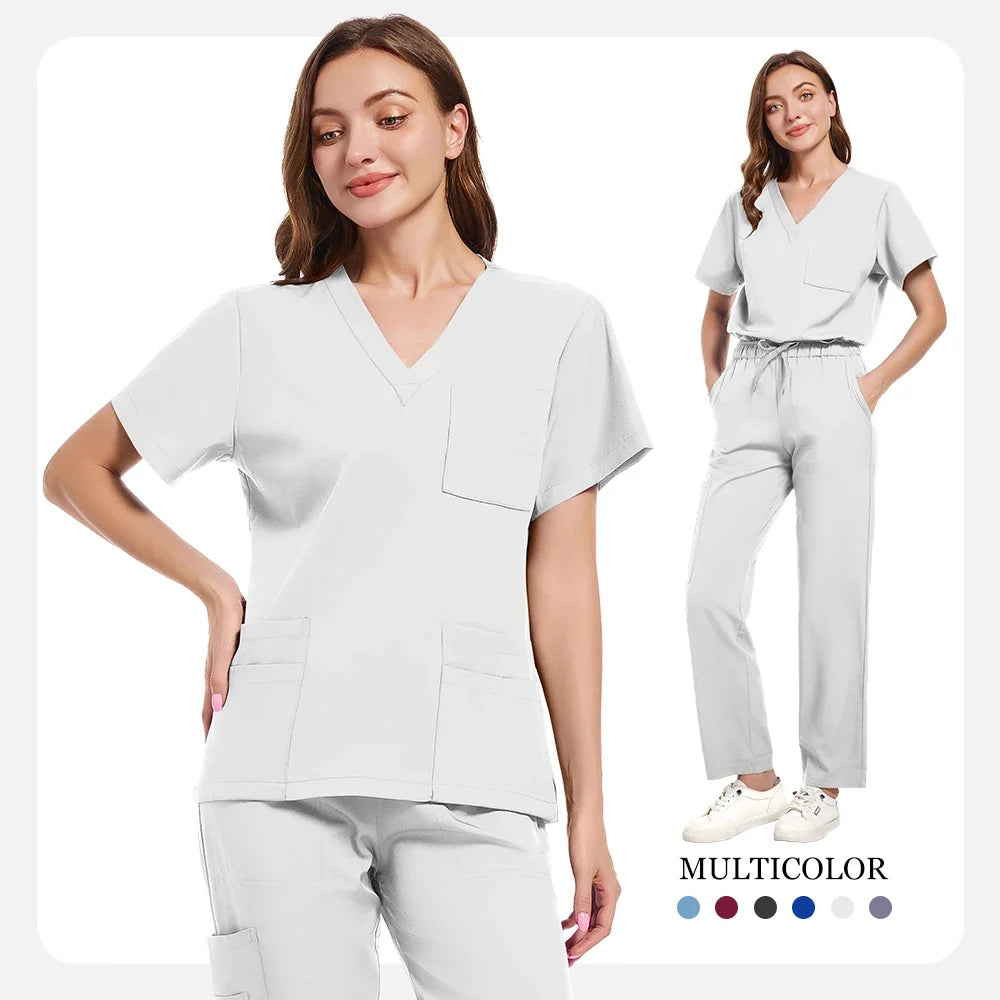 New Scrubs Set Medical Uniforms Stretch Scrub Tops With Pocket Pants Nurse Uniform Doctor Surgery Overalls Beauty Salon Workwear
