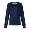 Women Long Sleeve Nurse Uniforms With Pockets Causal Round Collar Solid Single-Breasted Protective Overalls Cardigan Jackets Top