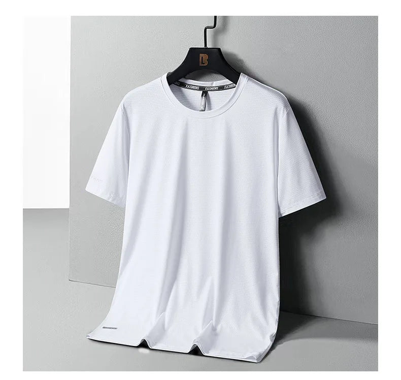 High-Quality Ice Silk T-Shirts Men Plus Size 8XL Male Tshirt Man Tee Shirt Breathable Wearing Tee Tops Running Fast Shipping
