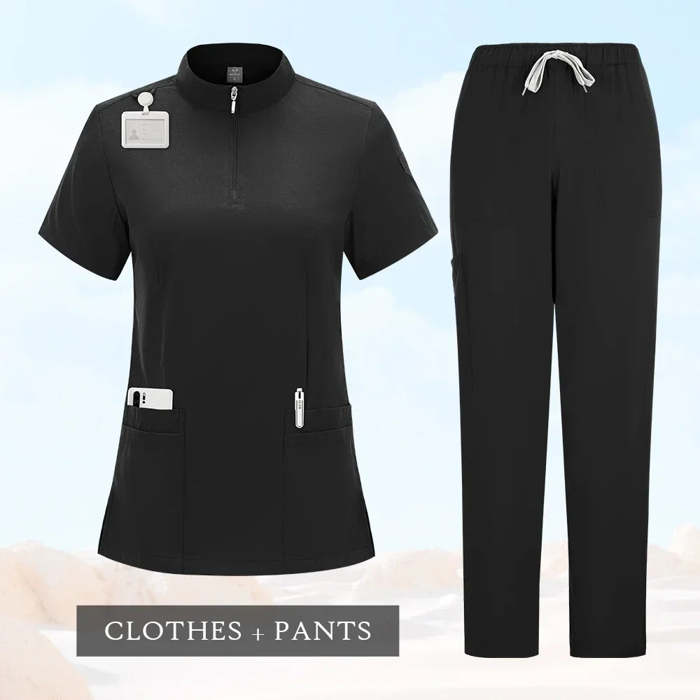 Professional Medical Scrubs for Women Doctor Nurse Uniform Clinical Surgery Outfit Lab Coat Pants Set Spa Beauty Salon Workwear