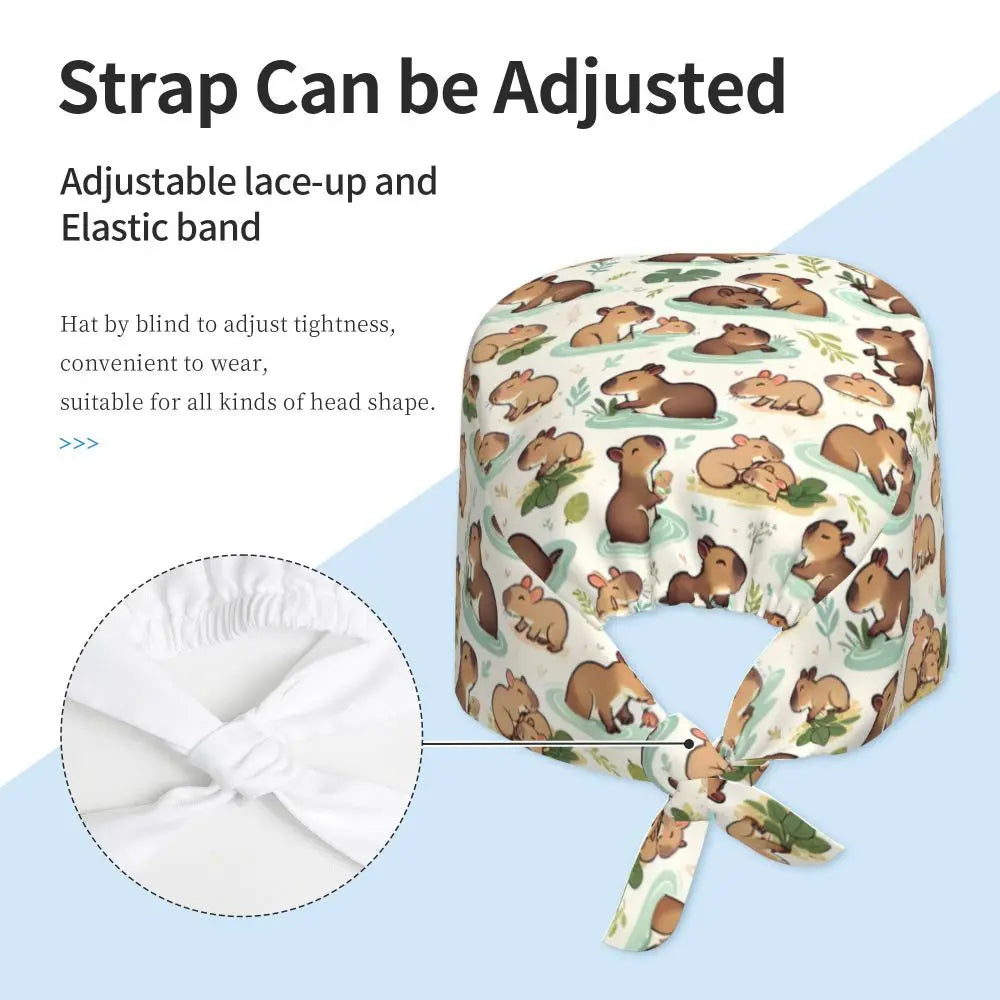 Custom Cartoon Capybara Medical Staff Scrubs Hat Women Men Comic Doctor Nursing Surgical Cap Scrub Caps