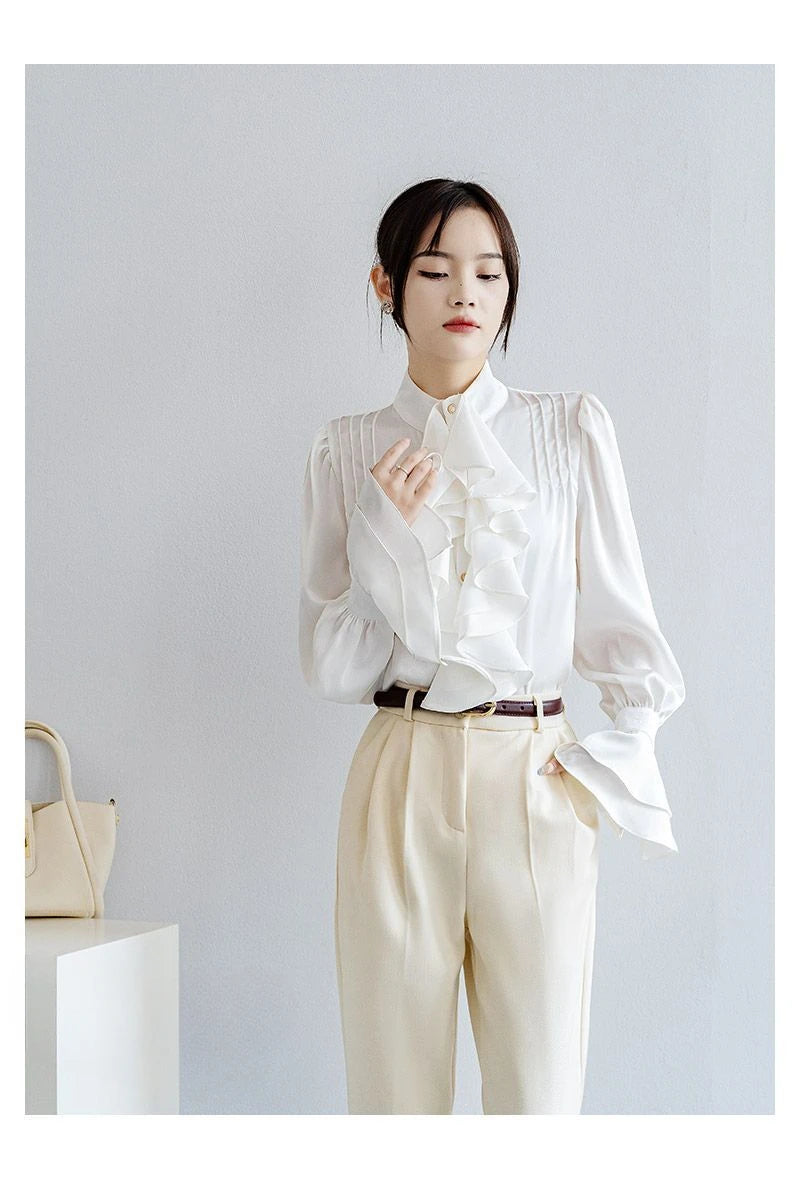 Office Lady Shirts for Women White Elegant Clothing All-match Fashion Korean Style High Street Chic Long Sleeve Spring Autumn
