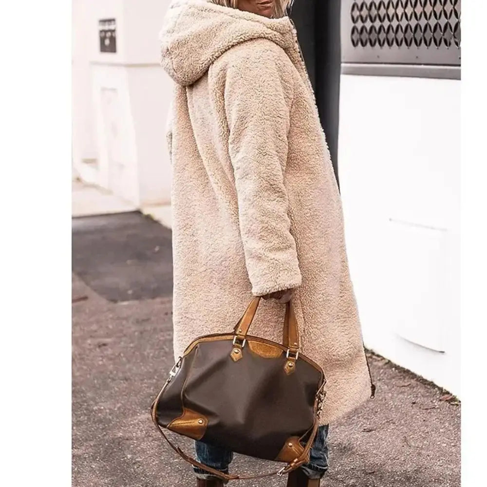 Winter Hooded Quilted Jacket For Women Solid Reversible Long Sleeve Thick Coat Warm Fashion Long Outerwear Casual Puffer Coats