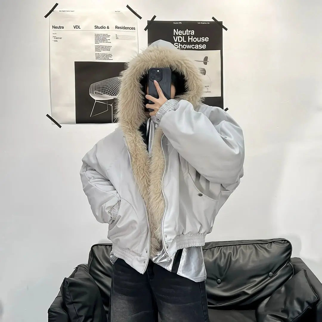 Winter Warm Jacket New High Street Fur Collar Hooded Women's American High-end Sense Versatile Korean Version Coat Trend