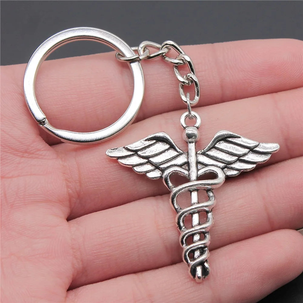 Nurse Doctor Needle Syringe Stethoscope EMT Caduceus Medical Symbol Brain Lungs Keychain Jewelry Medicine Graduate Gift