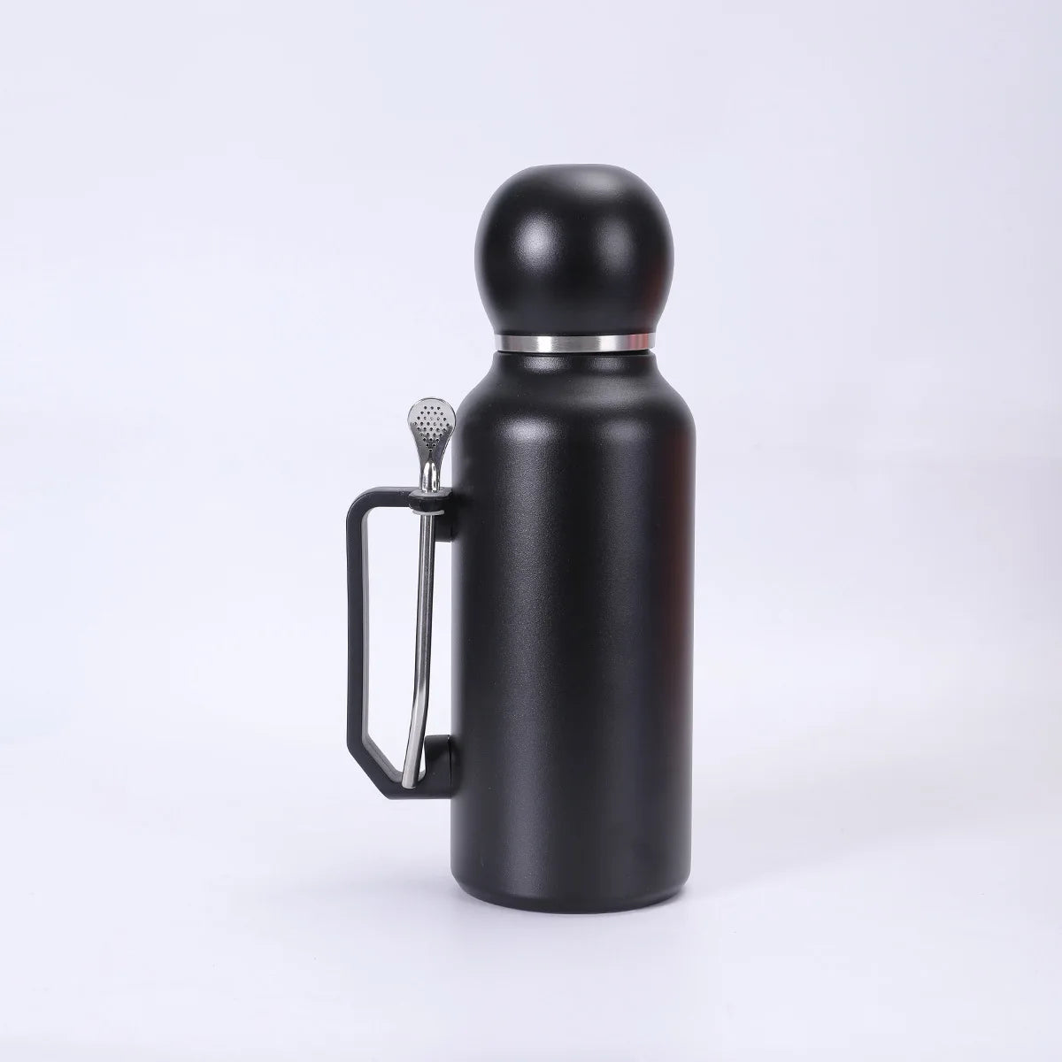 Portable and Simple Car Cup with Spoon Large-capacity Solid-color Handle Cup  Stainless Steel Outdoor Double-layer Insulated Cup