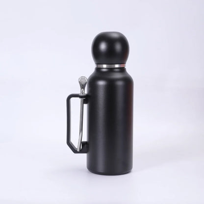 Portable and Simple Car Cup with Spoon Large-capacity Solid-color Handle Cup  Stainless Steel Outdoor Double-layer Insulated Cup