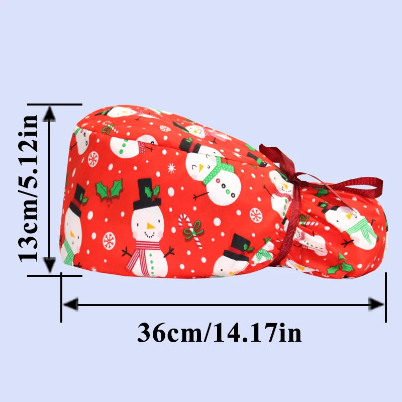 Christmas Snowman Scrub Caps for Long Hair Cotton Surgical Hats Dental Nursing Caps Women Men Hospital Clinic Medical Caps C1093