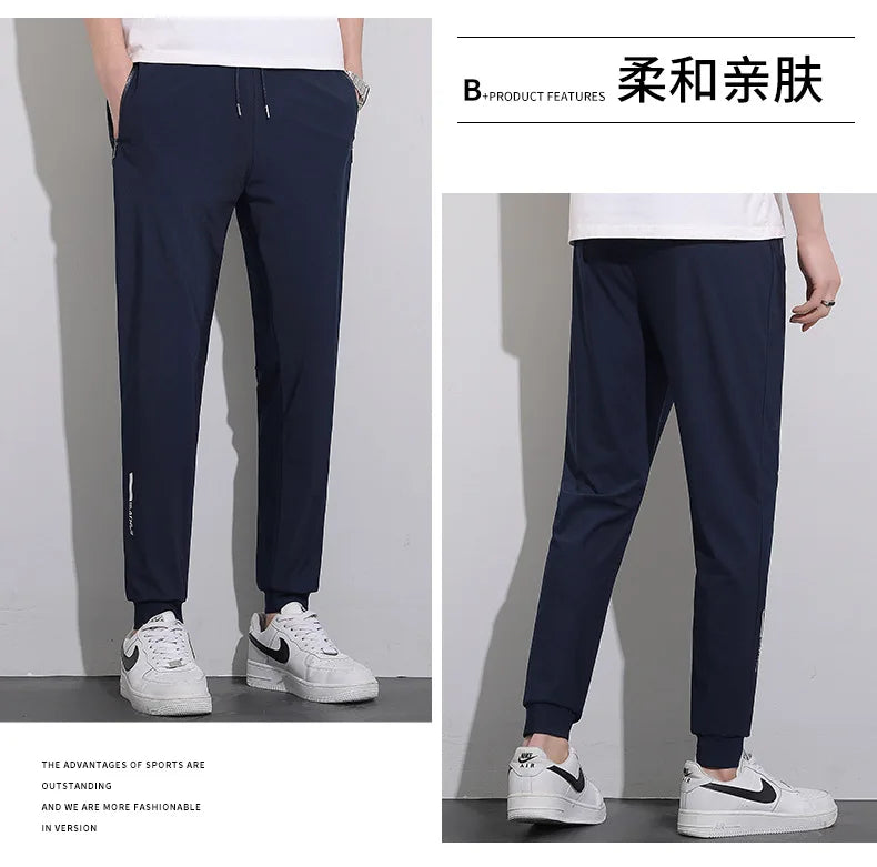 Plus Size 8xl Men Sports Pants Quick-Drying Men'S Trousers Joggers Sportswear Solid Ice Silk Sweatpants Male Elastic