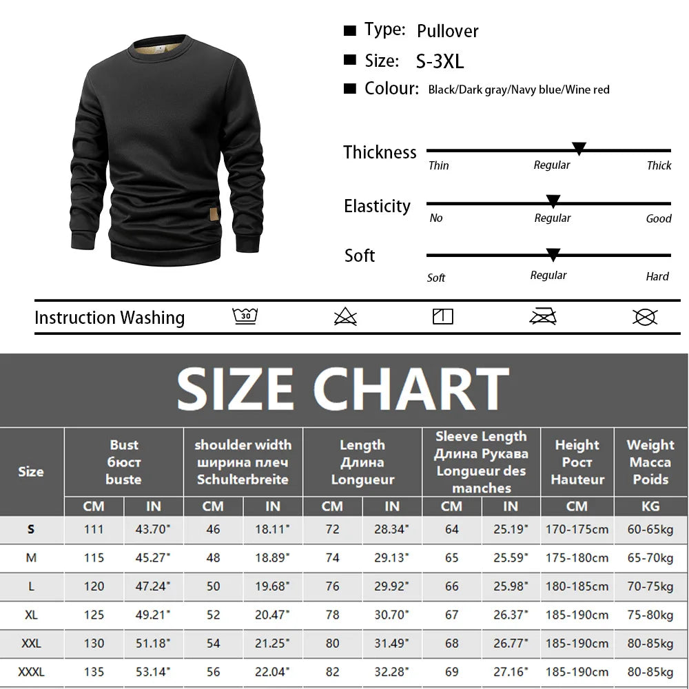 Autumn Winter Men's Fleece Lined Warm Crew Neck Pullover Sweaters Men Fashion Long Sleeve Sweatshirt Streetwear Men's Clothing