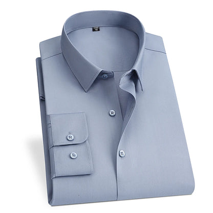 Spring and Autumn New Men's Long-sleeved, Iron-free, Three-proof, Pocket-free Business Attire, White Shirt, Men's Formal Wear