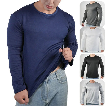 Men's Winter Thermal Long-sleeved T-shirt Wear Extreme Cold Weather Base Layer Top Fleece Lined Winter O-Neck Bottoming Shirts